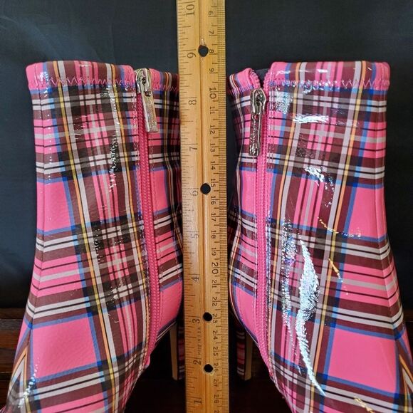 Jessica Simpson High Heel Ankle Boots Pink Plaid Size 6 - Picture 10 of 11